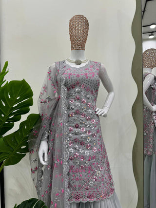 Gray Elegant Faux Georgette Sharara Set ClothsVilla