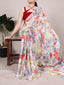 Gray Elegant Floral Printed Dull Satin Saree with Moonga Silk Blouse ClothsVilla