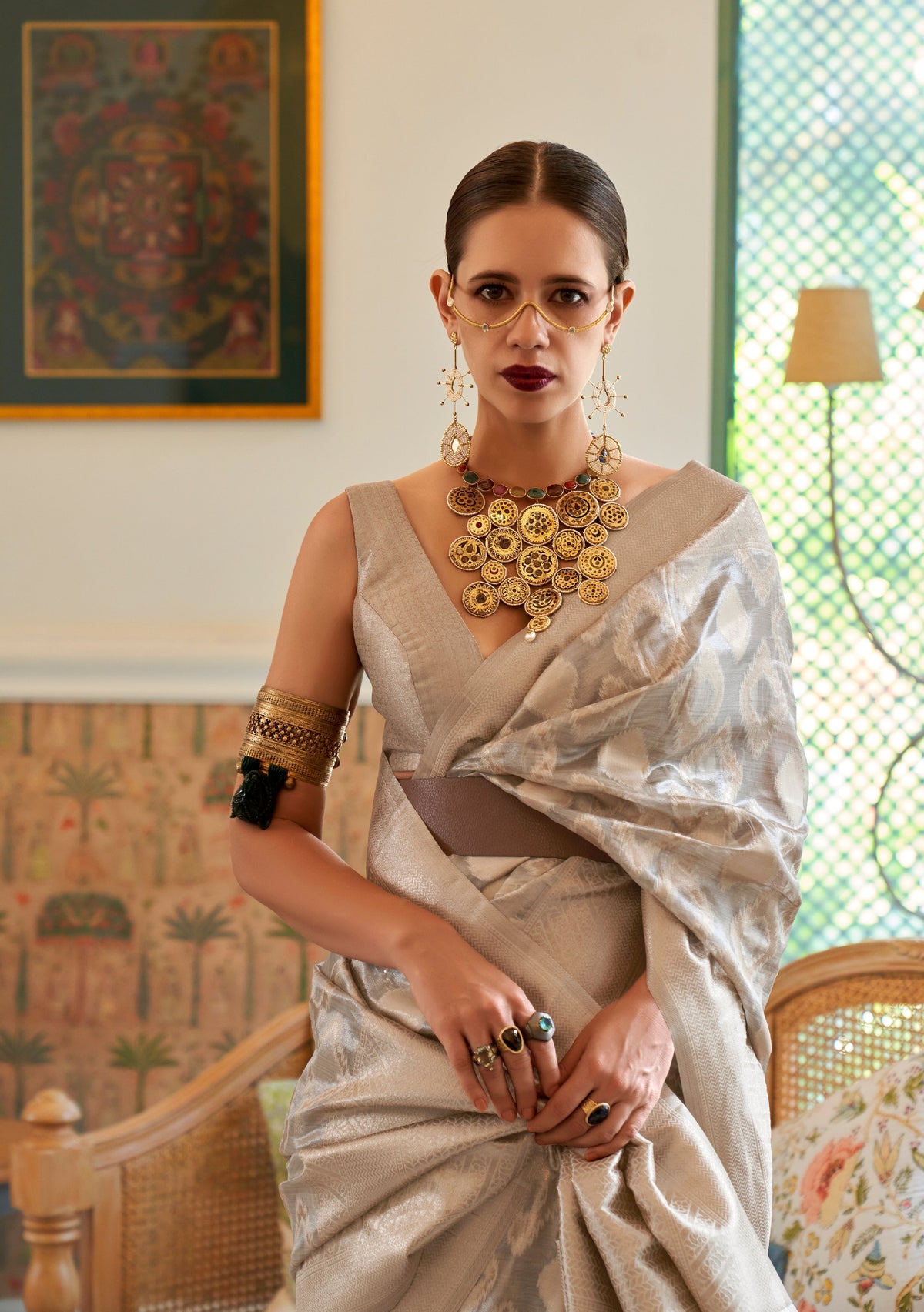 Gray Elegant Handloom Organza Woven Bollywood Saree with Unstitched Blouse Piece ClothsVilla