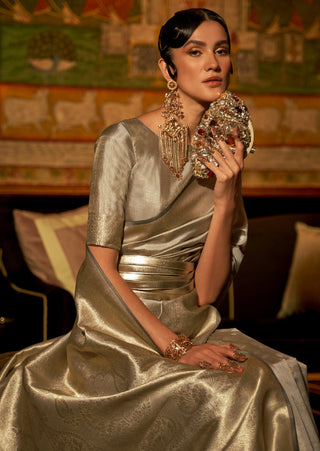 Gray Elegant Kanjivaram Kanchipuram Silk Saree Traditional Grace Clothsvilla