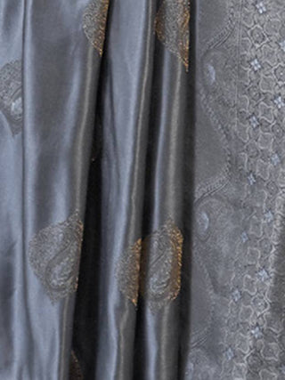 Gray Elegant Kanjivaram Silk Blend Saree with Unstitched Blouse Piece ClothsVilla
