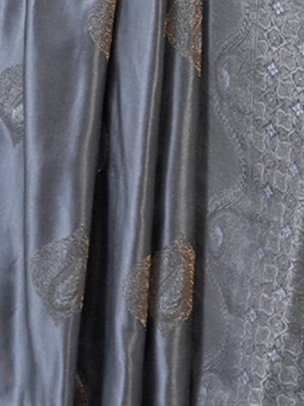 Gray Elegant Kanjivaram Silk Blend Saree with Unstitched Blouse Piece ClothsVilla