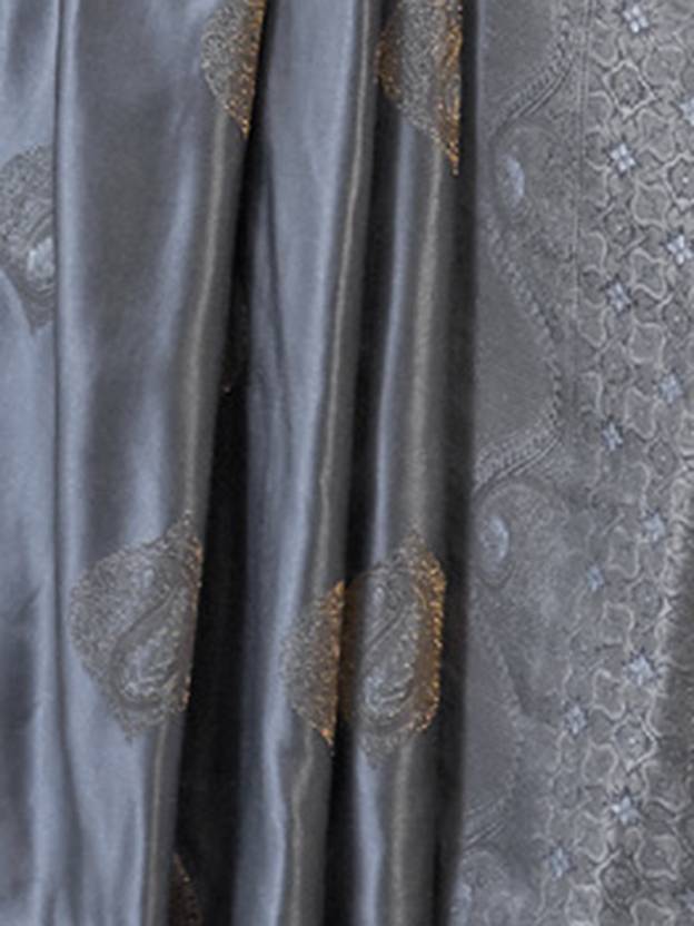 Gray Elegant Kanjivaram Silk Blend Saree with Unstitched Blouse Piece ClothsVilla