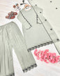 Load image into Gallery viewer, Gray Elegant Mirror Work Faux Georgette Set Embroidered Top, Farshi Plazzo &amp; Dupatta ClothsVilla