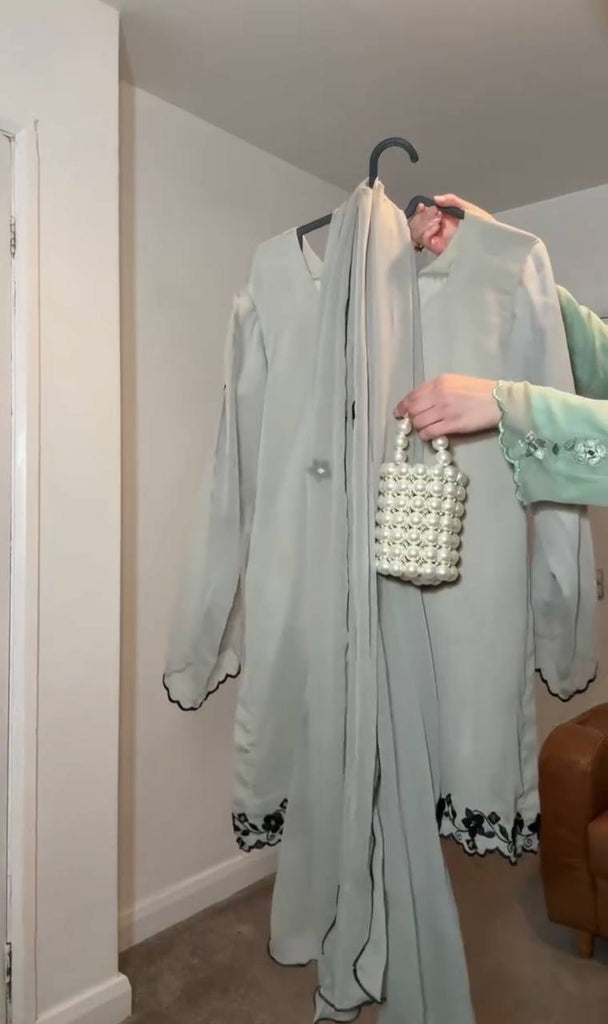 Gray Elegant Mirror Work Faux Georgette Set Embroidered Top, Farshi Plazzo & Dupatta ClothsVilla