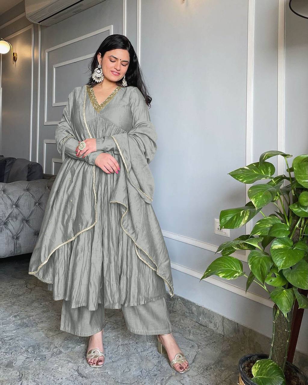 alia cutting dress Embroidered Ready Made Cut Muslin Discover the perfect blend of style and comfort Gray Elegant Party Wear Alia