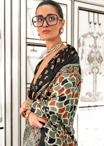 Gray Elegant Satin Crepe Saree – Luxurious & Graceful Drape ClothsVilla