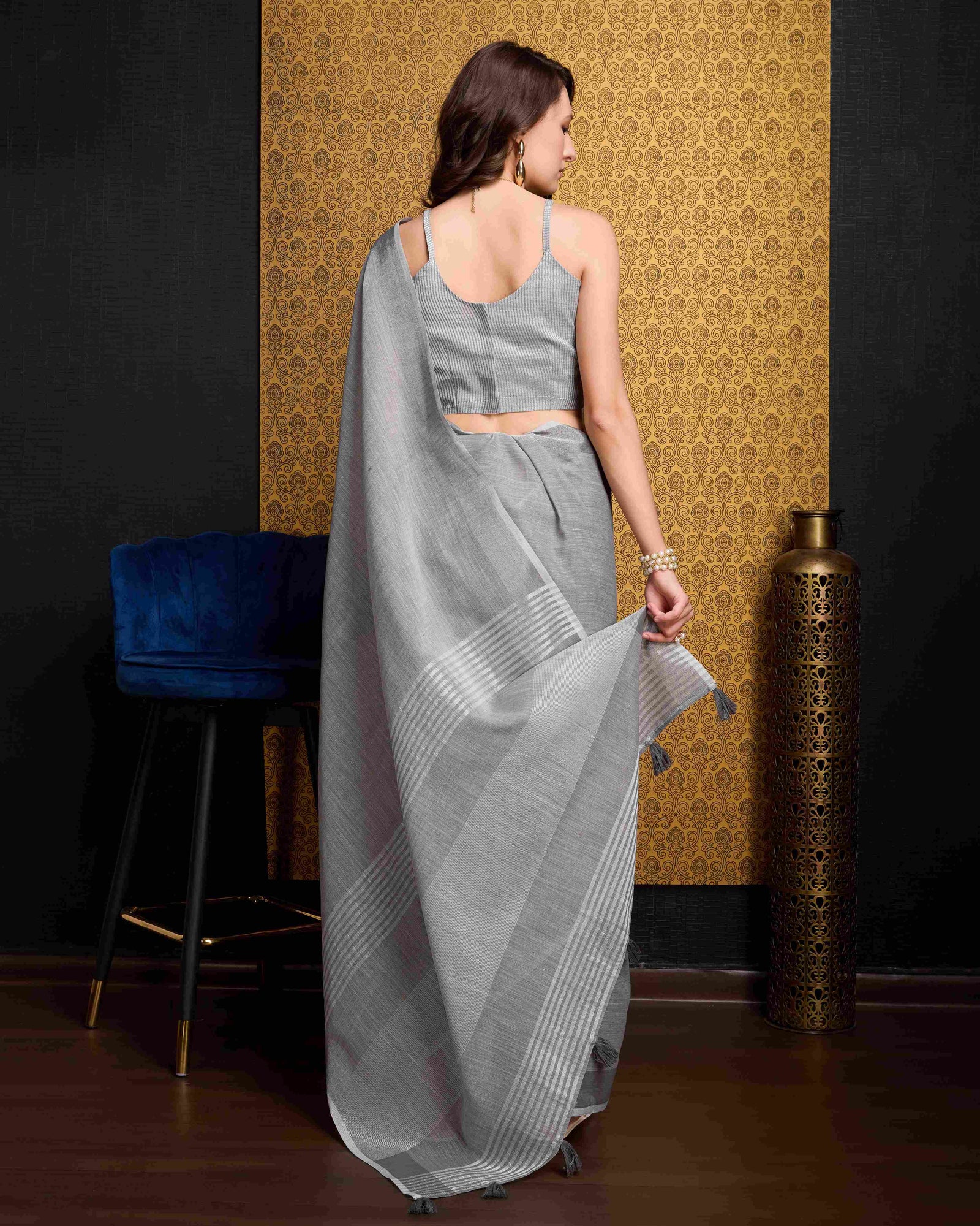 Gray Elegant Solid Saree with Zari Border – Timeless Grace ClothsVilla