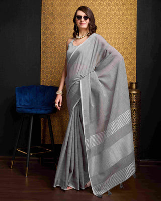 Gray Elegant Solid Saree with Zari Border – Timeless Grace ClothsVilla