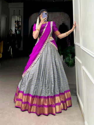 Gray Elegant Zari Chex Lehenga Set – Perfect Blend of Tradition & Trend