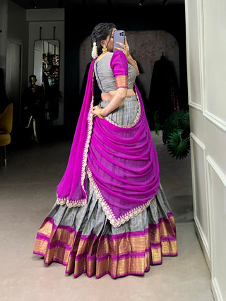 Gray Elegant Zari Chex Lehenga Set – Perfect Blend of Tradition & Trend