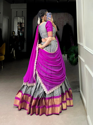 Gray Elegant Zari Chex Lehenga Set – Perfect Blend of Tradition & Trend