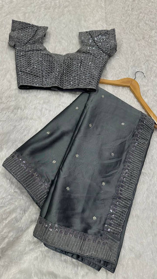 Gray Exclusive Designer Rangoli Silk Saree with Sequins & Stone Work Clothsvilla