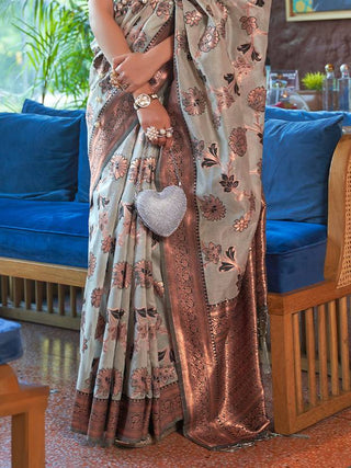 Gray Graceful Bollywood Style Organza Saree with Unstitched Blouse Piece ClothsVilla