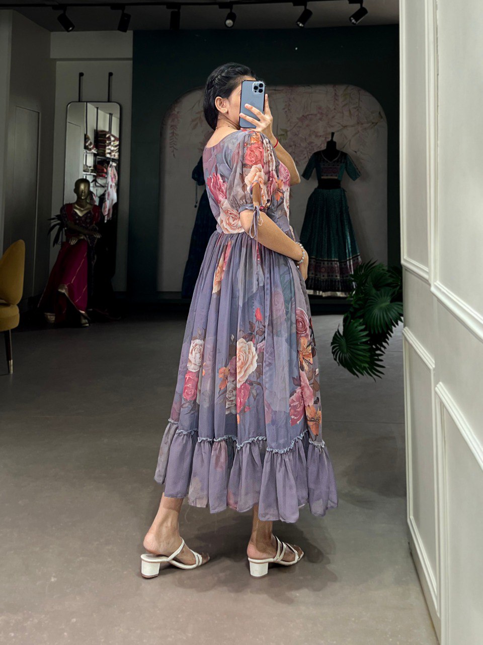 Gray Graceful Floral Georgette Frock – Ethnic Summer Collection