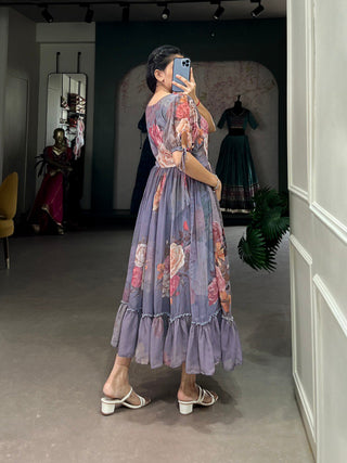 Gray Graceful Floral Georgette Frock – Ethnic Summer Collection