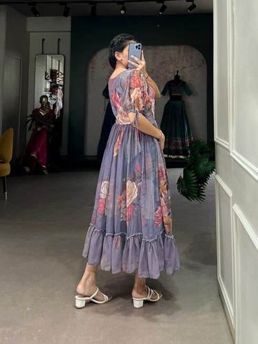 Gray Graceful Floral Georgette Frock – Ethnic Summer Collection