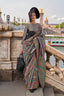 Gray Graceful Organza Silk Parsi Handloom Weaving Saree with Blouse Piece ClothsVilla