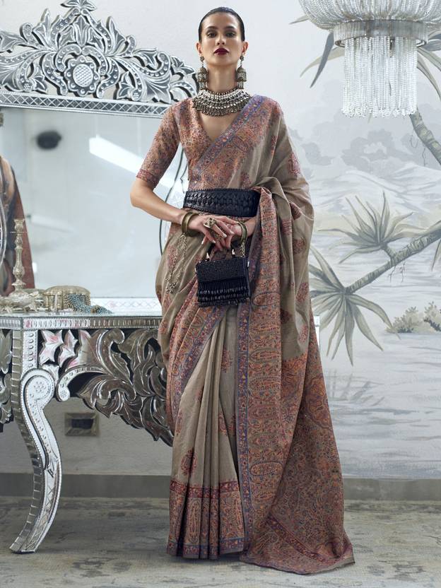 Gray Graceful Silk Saree with Unstitched Blouse Piece Elegant Ethnic Wear ClothsVilla