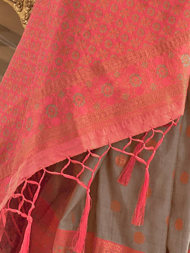Gray Graceful Woven Banarasi Silk Blend Saree with Tassel Detailing ClothsVilla