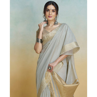 Gray Graceful Woven Handloom Pure Cotton Saree with Chanderi Cotton Clothsvilla