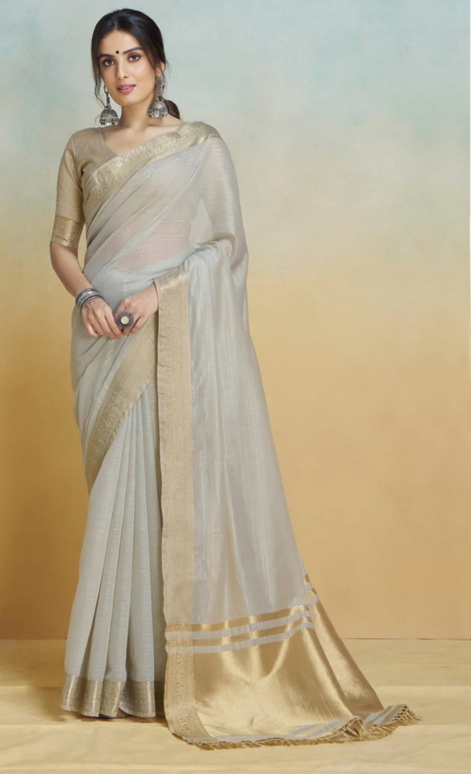 Gray Graceful Woven Handloom Pure Cotton Saree with Chanderi Cotton Clothsvilla Main image