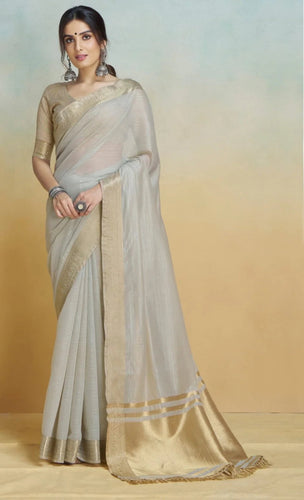 Gray Graceful Woven Handloom Pure Cotton Saree with Chanderi Cotton Clothsvilla