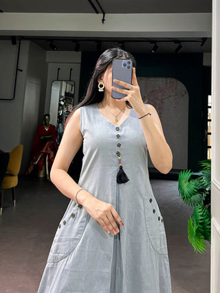 Gray Khadi Cotton A-Line Dress ClothsVilla