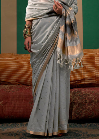 Gray Lustrous Spun Silk Saree with Cotton Blend ClothsVilla