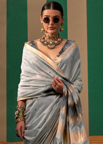 Gray Lustrous Spun Silk Saree with Cotton Blend ClothsVilla