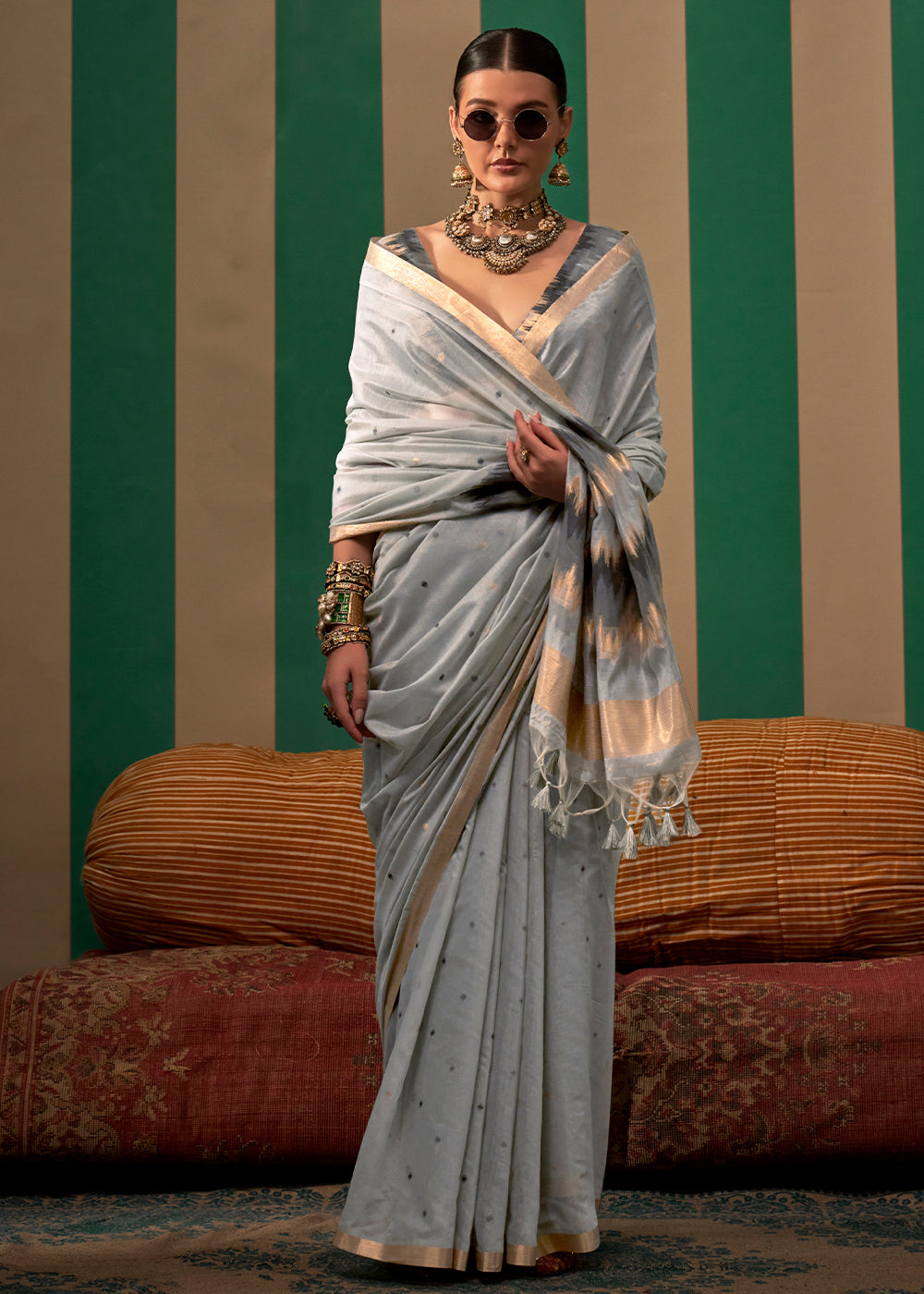 Gray Lustrous Spun Silk Saree with Cotton Blend ClothsVilla Main image
