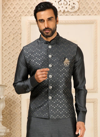 Gray Men's Roman Silk Kurta Pajama Set ClothsVilla