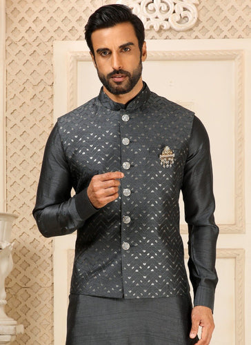 Gray Men's Roman Silk Kurta Pajama Set ClothsVilla