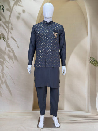 Gray Men's Roman Silk Kurta Pajama Set ClothsVilla