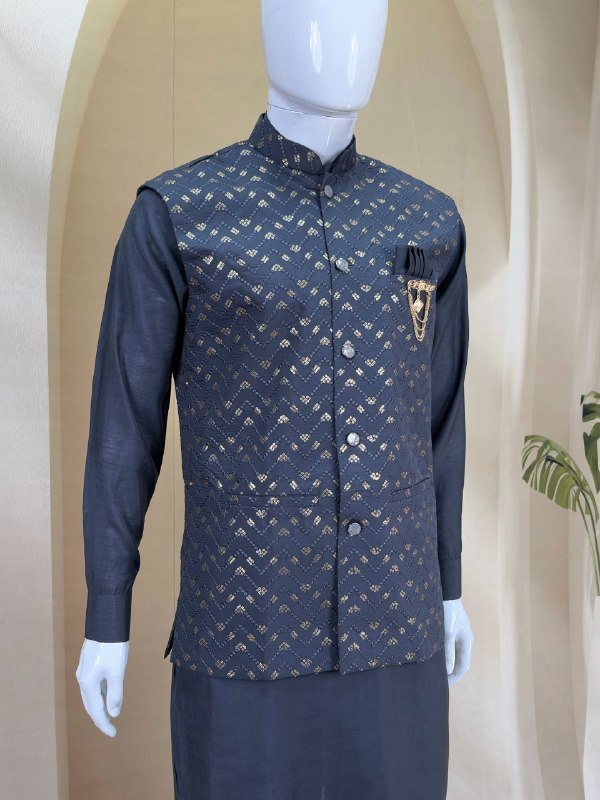 Gray Men's Roman Silk Kurta Pajama Set ClothsVilla