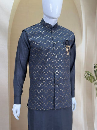 Gray Men's Roman Silk Kurta Pajama Set ClothsVilla