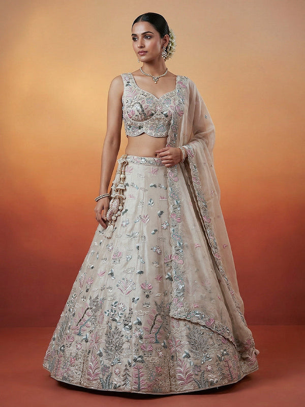 Organza Swarovski stones Embroidered Lehenga Choli with Dupatta Clothsvilla