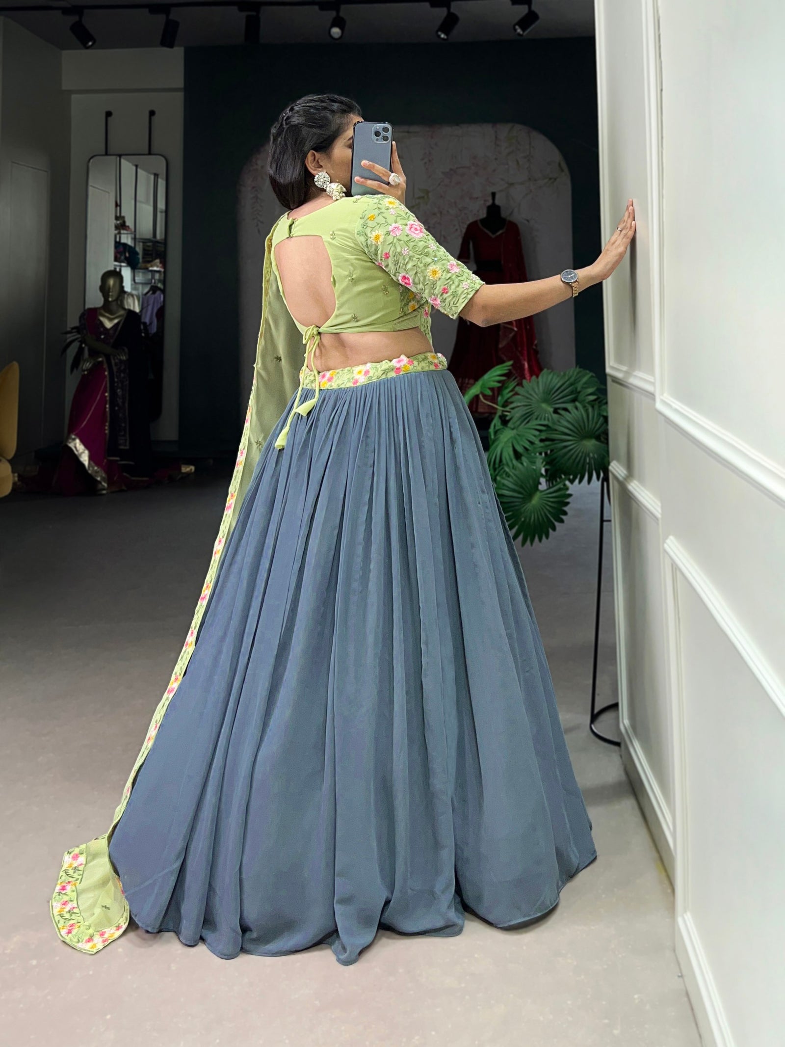 Gray & Pista Soft Glam in Georgette Bridesmaid Lehenga with Sequins Elegance
