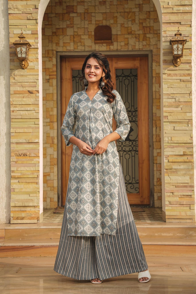 Gray Printed Rayon Kurti ClothsVilla