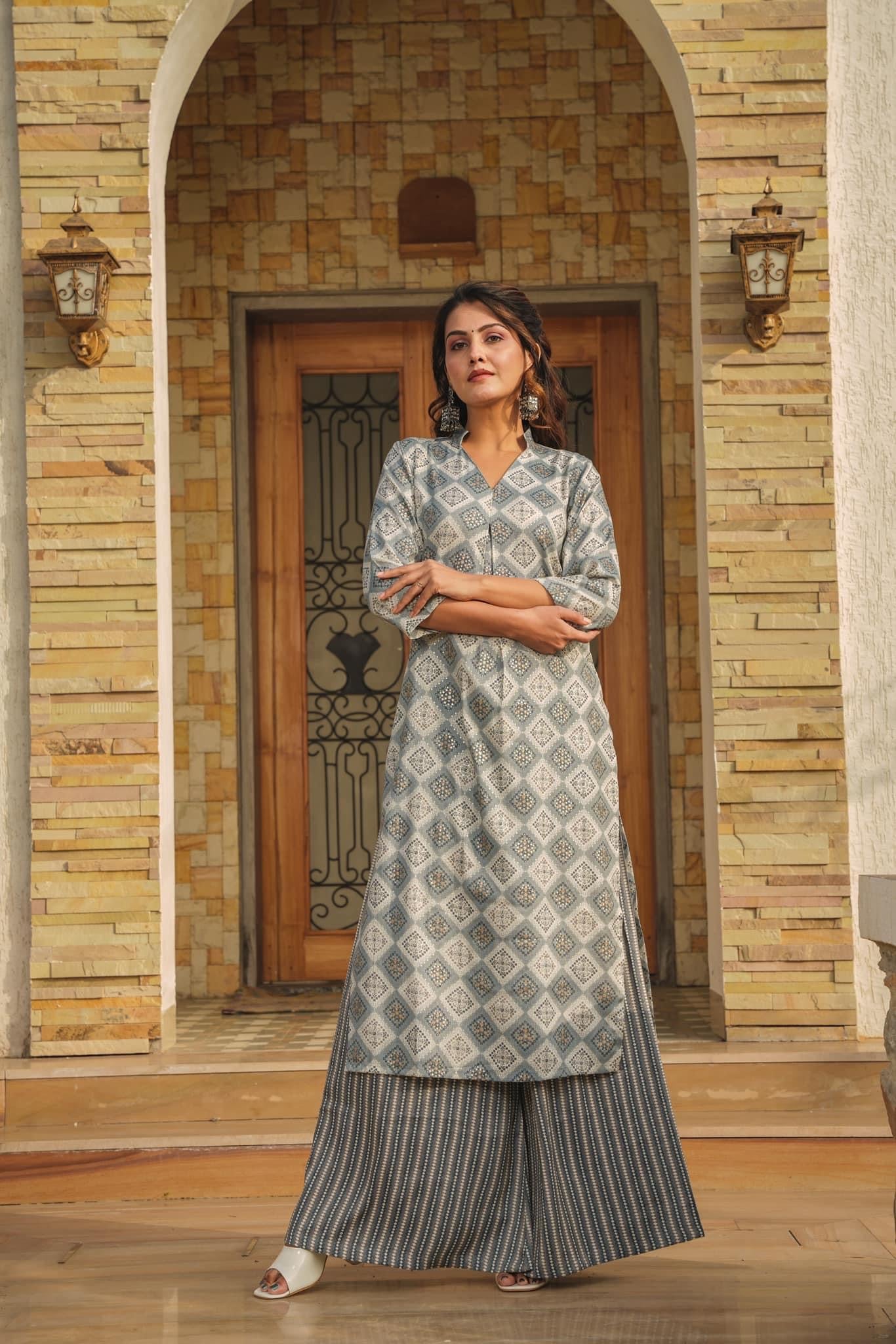Gray Printed Rayon Kurti ClothsVilla Main image