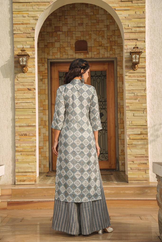 Gray Printed Rayon Kurti ClothsVilla