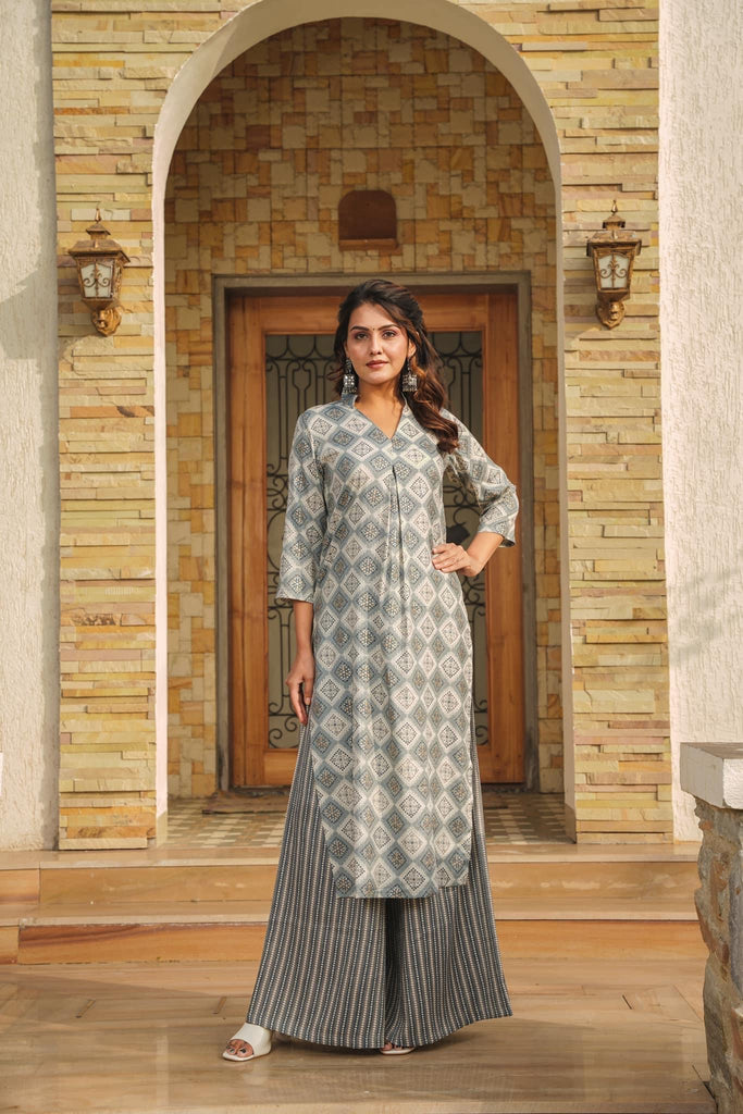 Gray Printed Rayon Kurti ClothsVilla