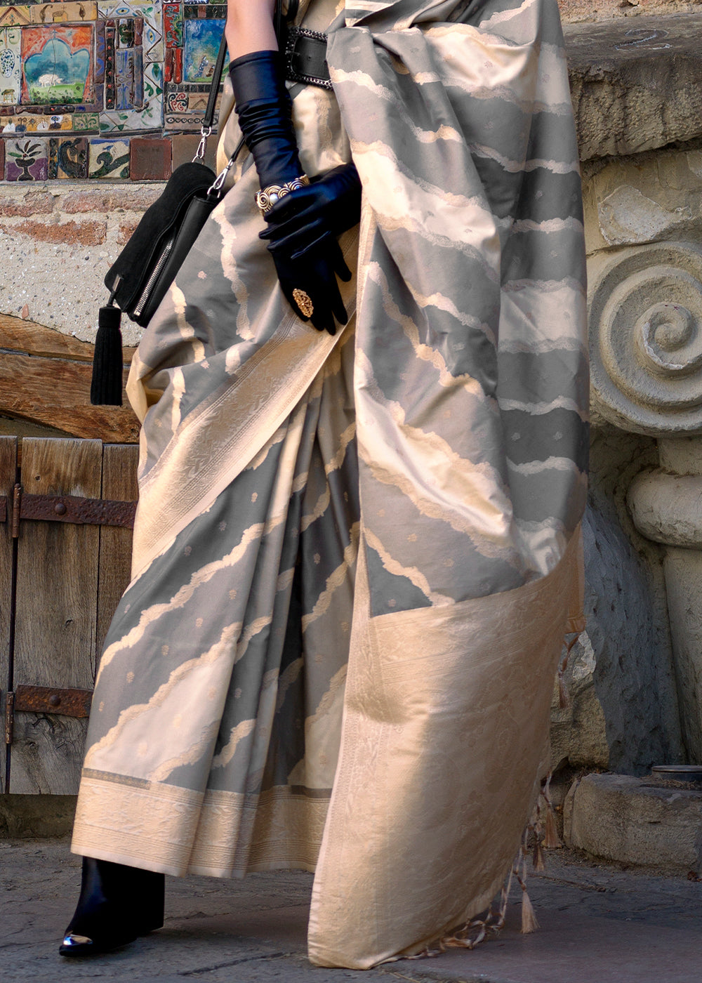Gray Radiant Elegance Blended Silk Designer Saree ClothsVilla