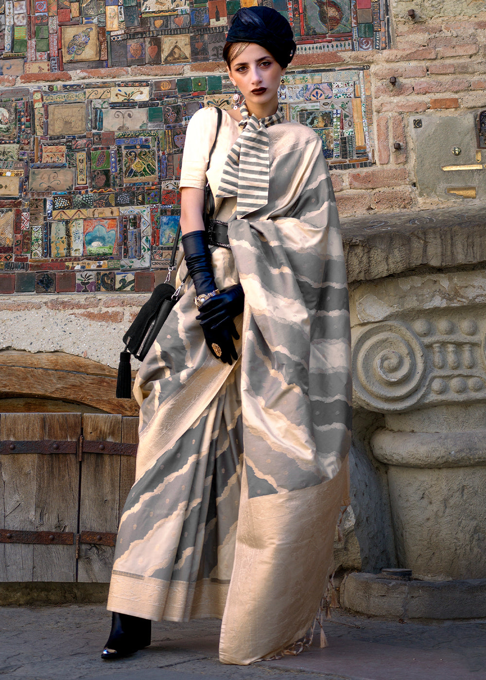 Gray Radiant Elegance Blended Silk Designer Saree ClothsVilla