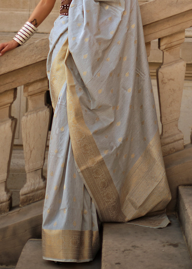 Gray Regal Banarasi Blended Silk Saree with Intricate Timeless Design & Unstitched Blouse ClothsVilla