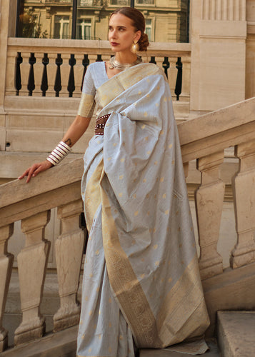 Gray Regal Banarasi Blended Silk Saree with Intricate Timeless Design & Unstitched Blouse ClothsVilla