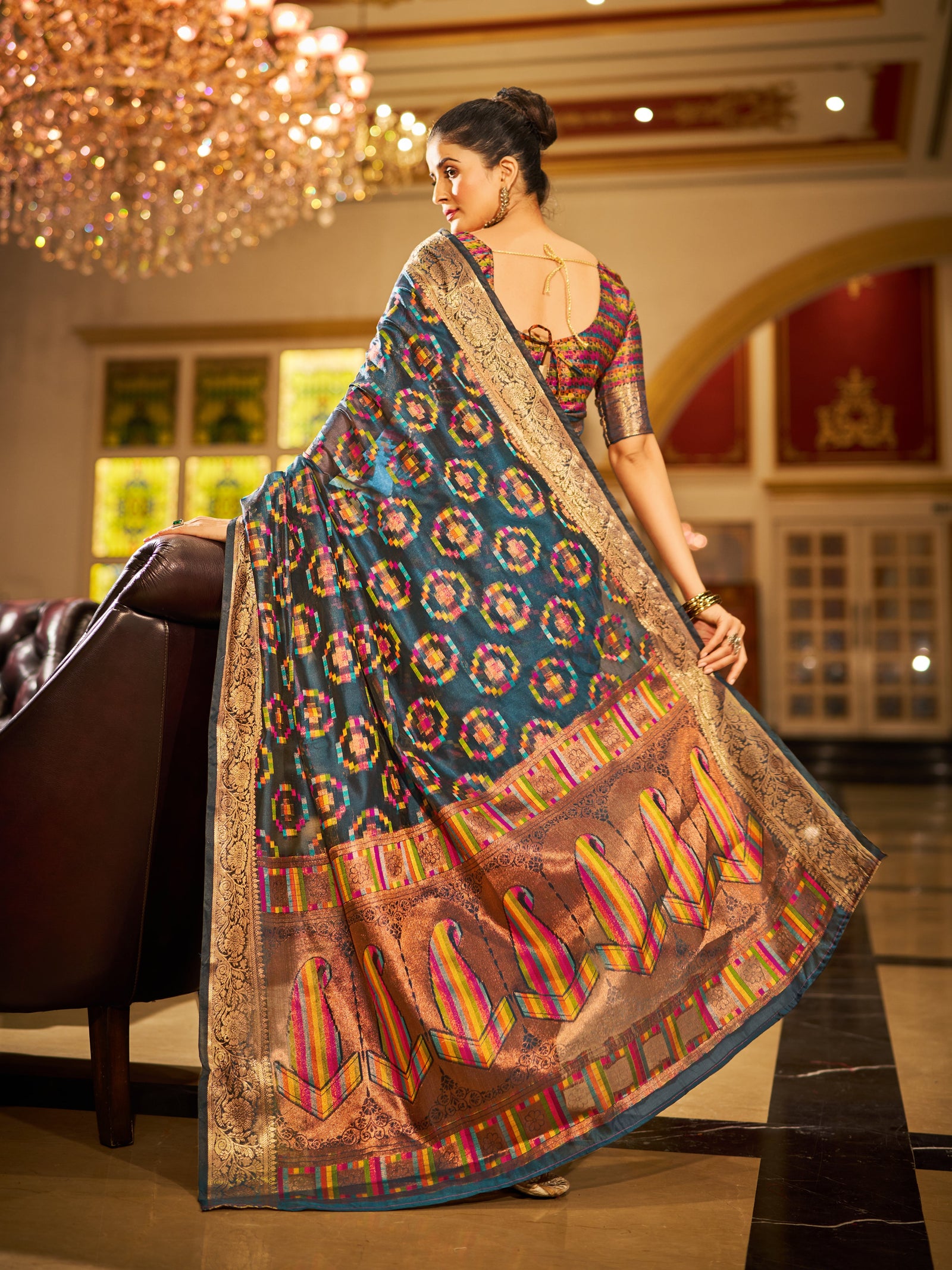 Gray Regal Kanjeevaram Organza Saree with Zari Woven Border Clothsvilla