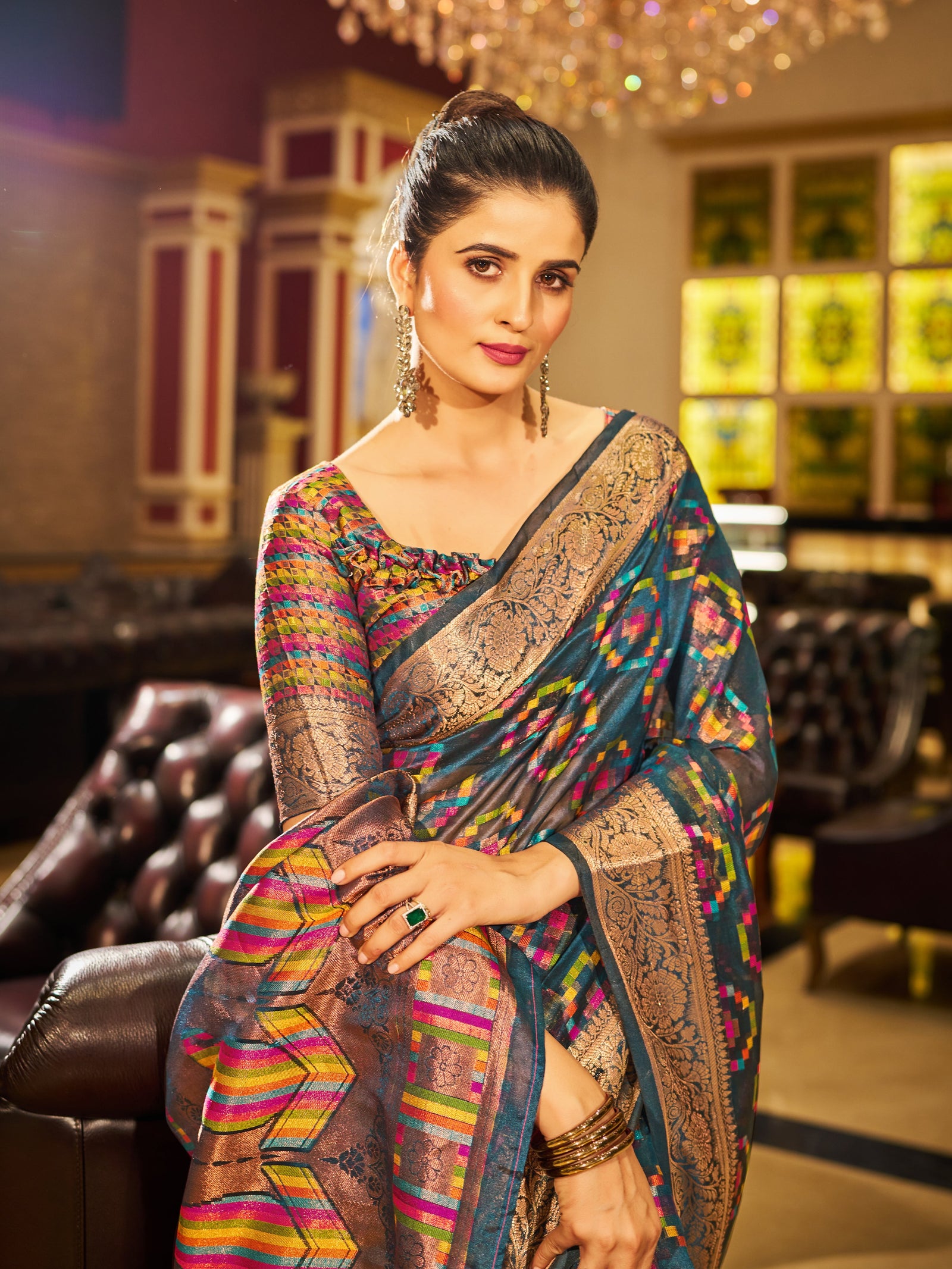 Gray Regal Kanjeevaram Organza Saree with Zari Woven Border Clothsvilla
