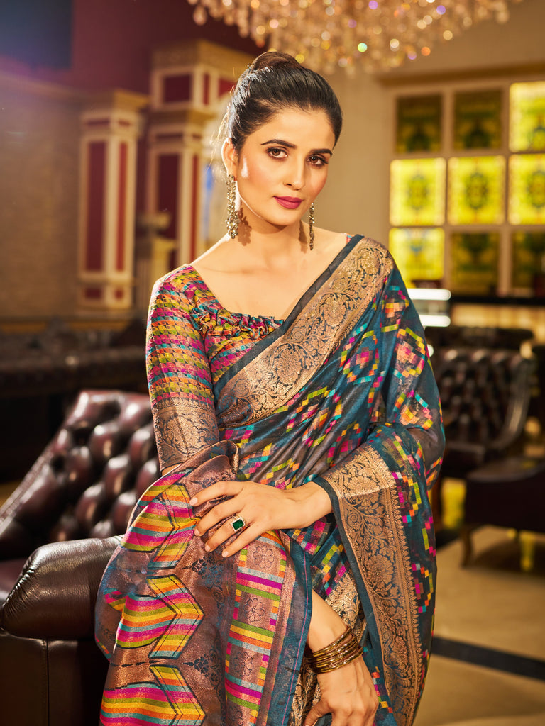 Gray Regal Kanjeevaram Organza Saree with Zari Woven Border Clothsvilla