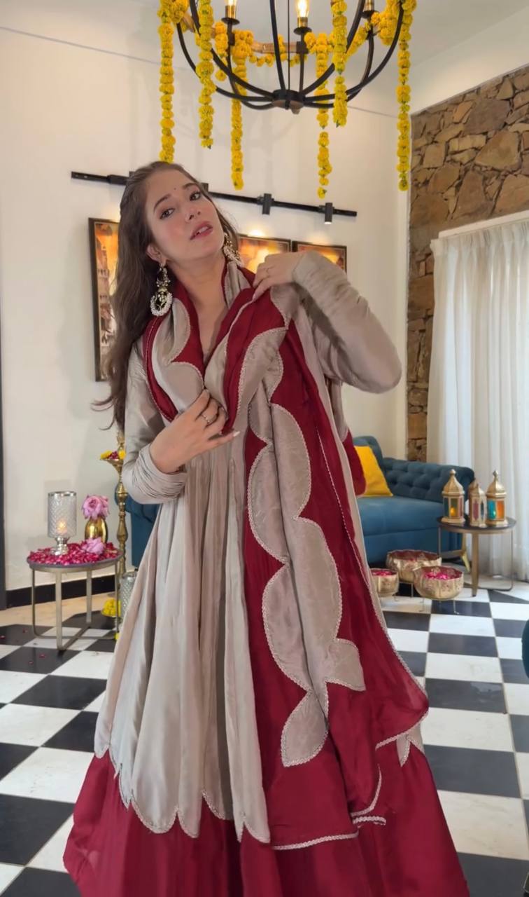 Gray Roman Silk Gown Palazzo Set ClothsVilla